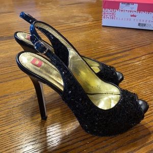 Elaine Turner Salma Black Sequin Peeptoe Slingback